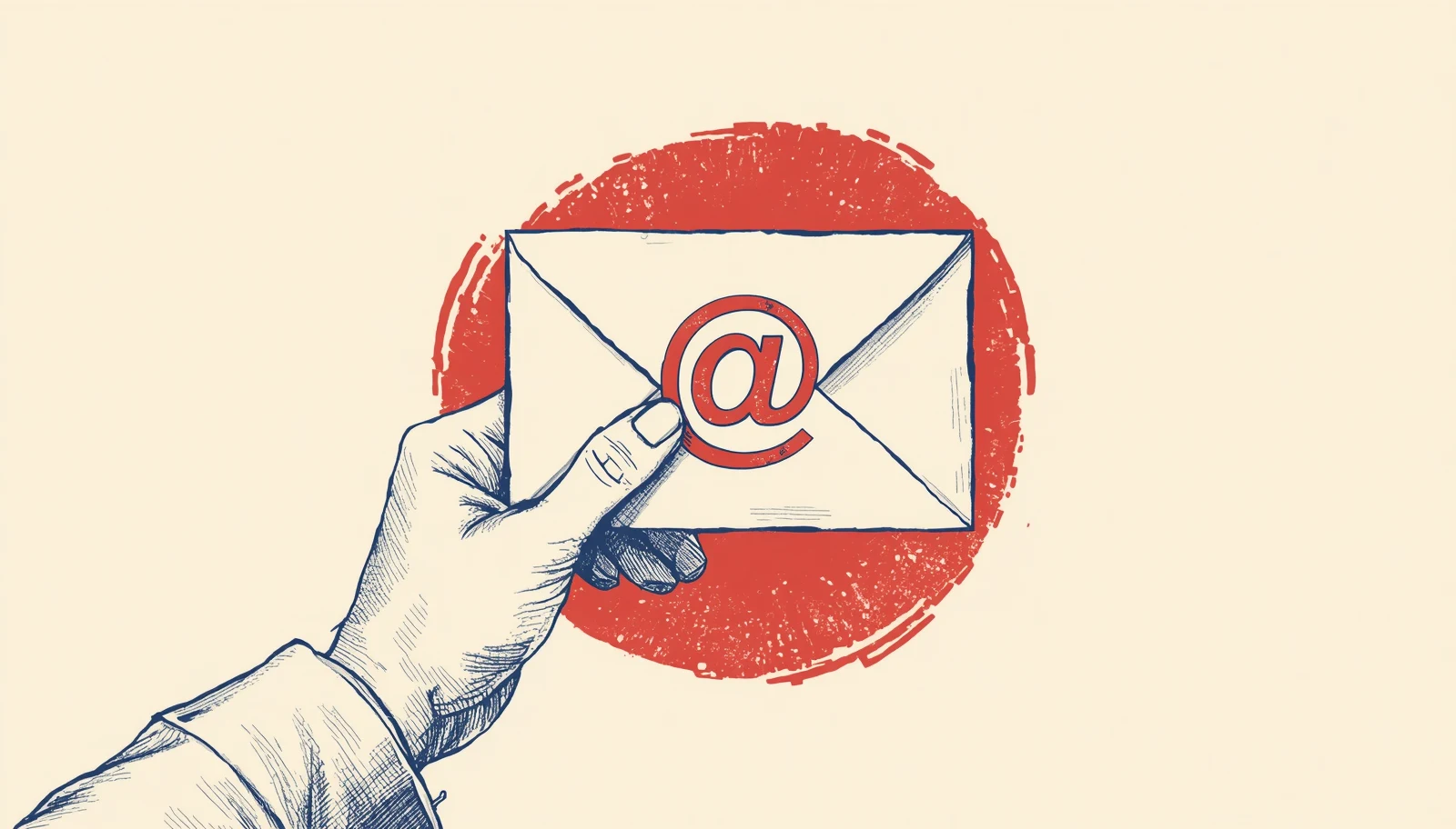 un sobre con una dirección de correo con @ como tu llave de entrada al curso, sostenido por una mano