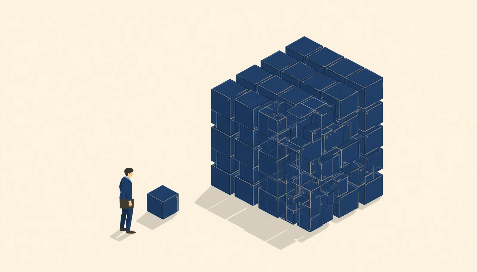 una escalera ascendente de unidades de datos: bit, byte, KB, MB, GB, TB
