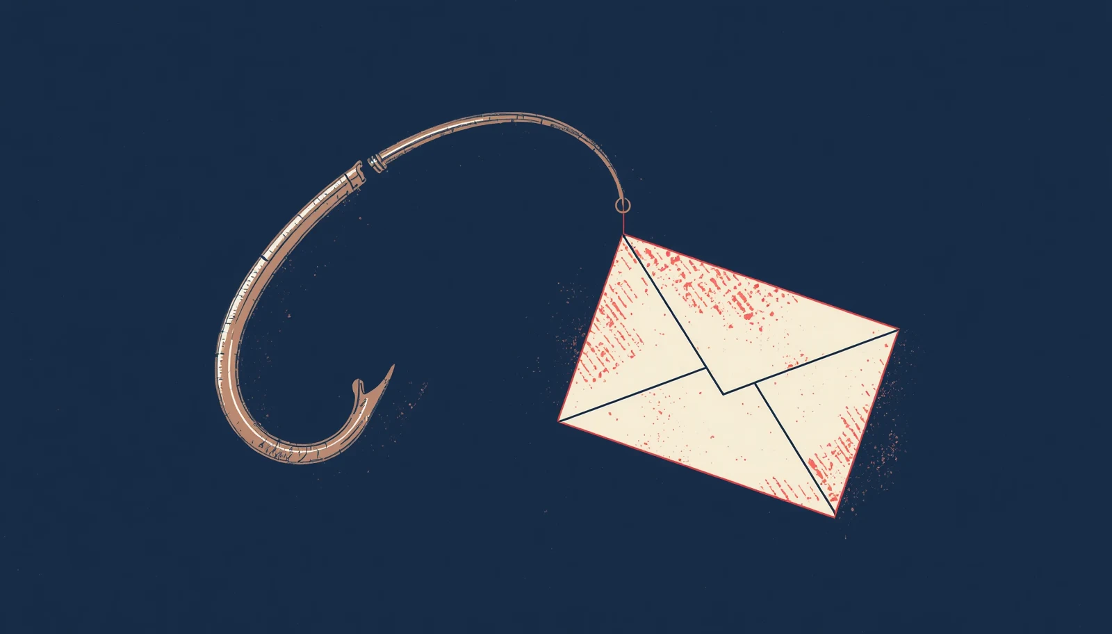 un anzuelo de pesca que usa como carnada un sobre de correo: el señuelo del phishing que no debes morder