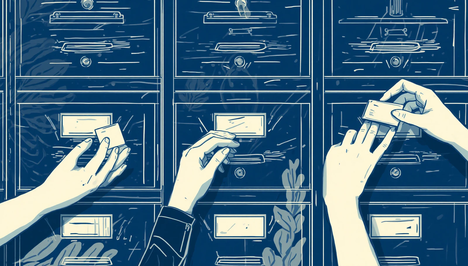 pegar etiquetas en los cajones todavía vacíos de un archivero: diseñar el orden antes de tener archivos