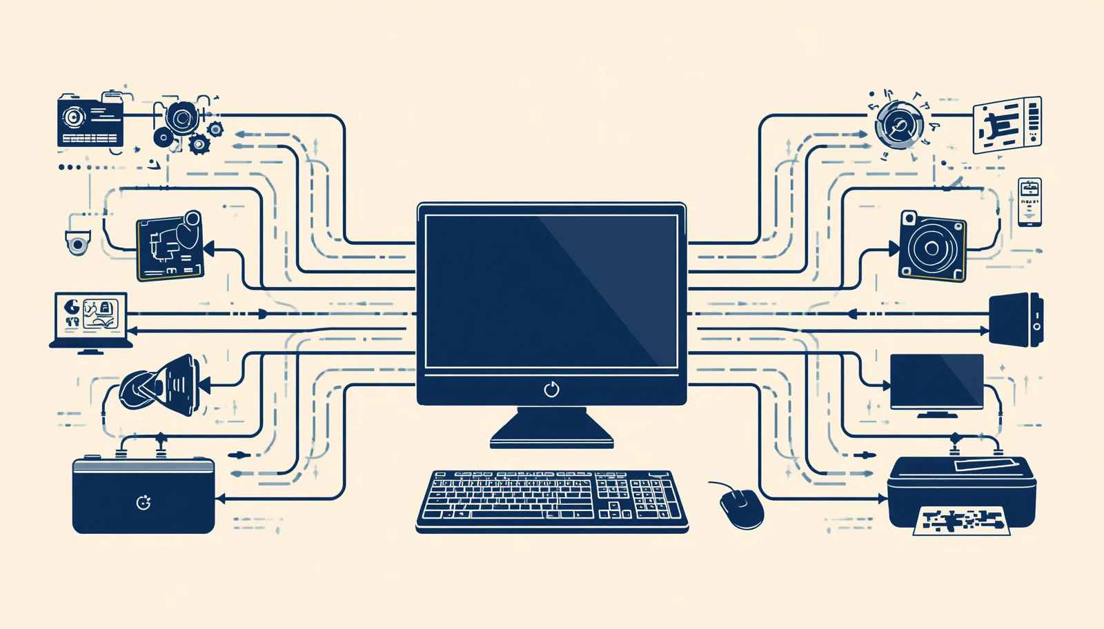 los periféricos como la frontera de la computadora con el mundo: unos dispositivos de entrada y otros de salida