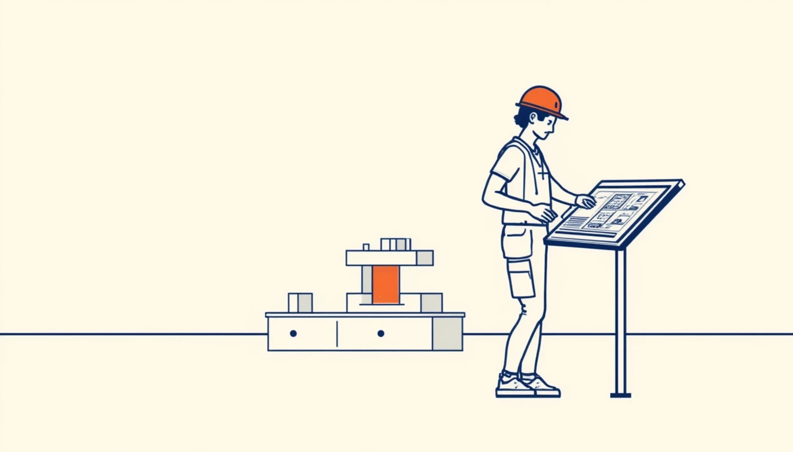 un arquitecto estudia un plano en la mesa de dibujo junto a una casa a medio construir — planear antes de poner el primer ladrillo